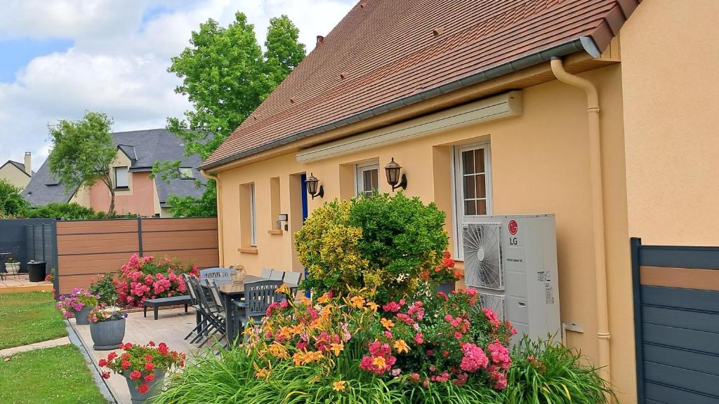 Terrasse et parterres de fleurs